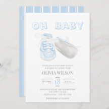 Blue Baby Bootie Watercolor Baby Shower