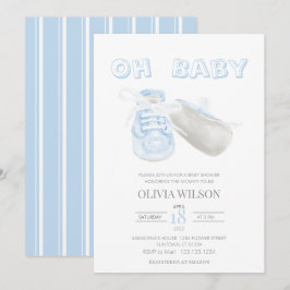 Invitación Blue Baby Bootie Watercolor Baby Shower