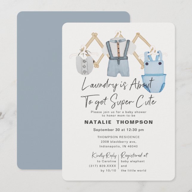 Invitación Blue Baby Boy Ropa Lavadora Cute Baby Shower (Anverso / Reverso)