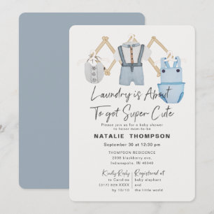 Invitación Blue Baby Boy Ropa Lavadora Cute Baby Shower