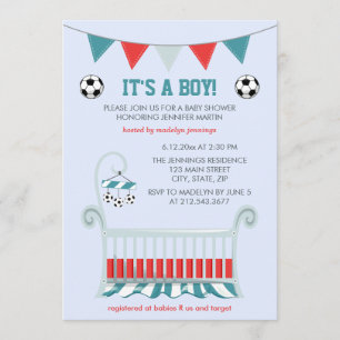 Invitación Blue Baby Boy Soccer Baby Shower