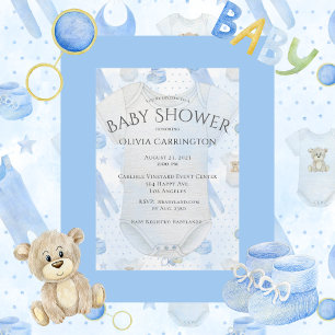 Invitación Blue Baby Boy Watercolor Baby Shower