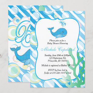 Invitación Blue Baby Boy Whale Baby Shower