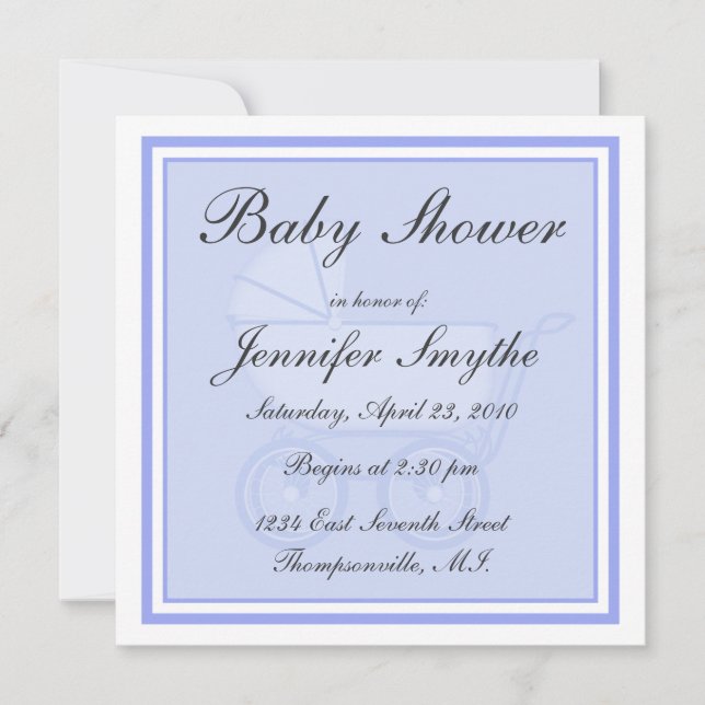 Invitación Blue Baby Carriage Baby Shower Invitation (Anverso)