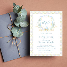 Invitación Blue Baby Carrie Monograma Baby Shower