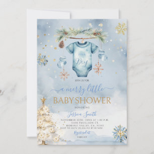 Invitación Blue Baby Clothes Winter It's A Boy Baby Shower