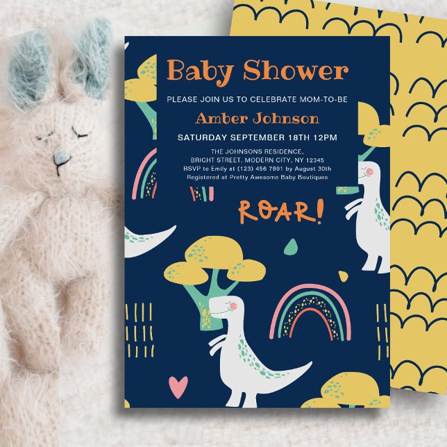 Invitación Blue Baby Dinosaur Rainbow Cum Baby Shower (Subido por el creador)