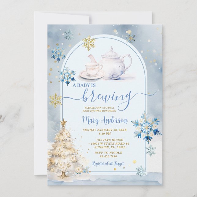 Invitación Blue Baby está preparando Baby Shower para el invi (Anverso)