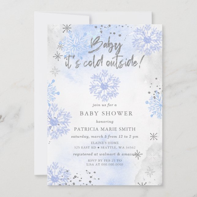 Invitación Blue Baby it Cold Outside Winter Baby Shower (Anverso)
