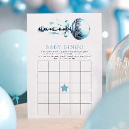 Invitación Blue Baby Rattle Boy Baby Shower Bingo Game Card