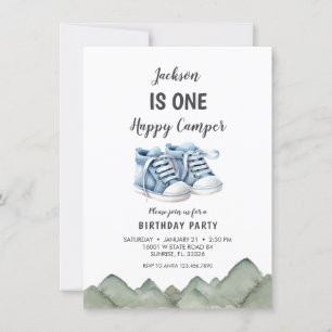 Invitación Blue Baby Shoes Little Camper Cumpleaños