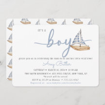 Blue Baby Shower Invitation with Sailboats