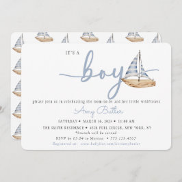 Invitación Blue Baby Shower Invitation with Sailboats