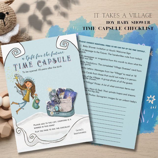 Invitación Blue Baby Shower Time Capsule Sugestion Checklist (Blue Baby Shower Time Capsule Sugestion Checklist Invitation)