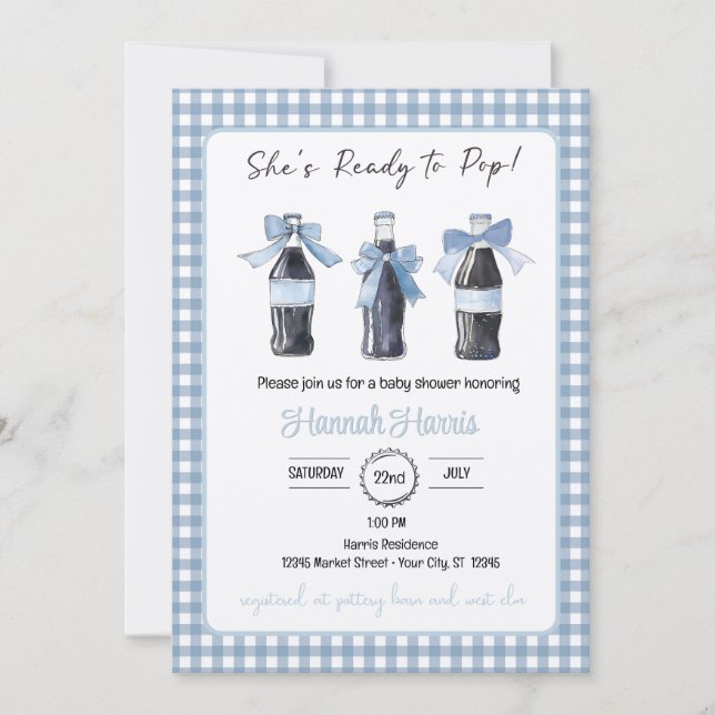 Invitación Blue Baby Soda Ready to POP Baby Shower  (Anverso)