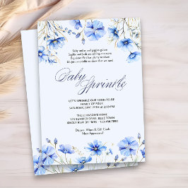 Invitación Blue Baby Sprinkle Poem Floral Baby Shower