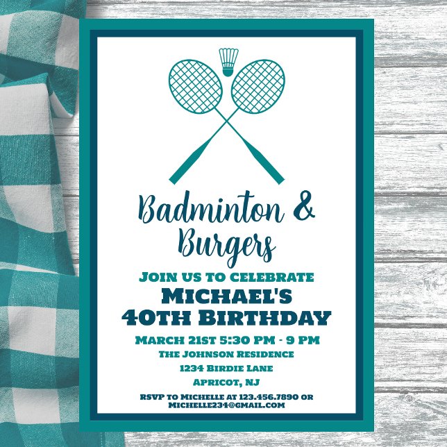 Invitación Blue Badminton Fiesta Sports BBBQ Cumpleaños (Subido por el creador)