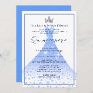 Invitación Blue Ball Gown y Tiara Quinceañera Cumpleaños