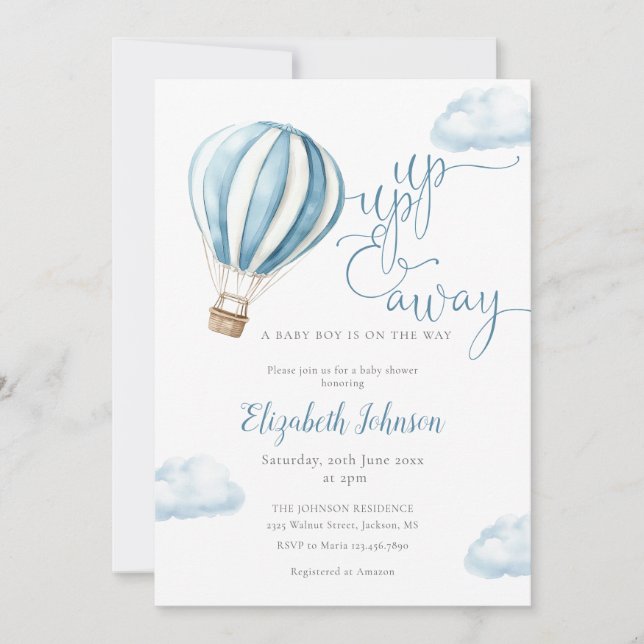 Invitación Blue Balloon Boy QR Code Foto Baby Shower (Anverso)
