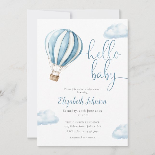 Invitación Blue Balloon Boy QR Code Foto Baby Shower (Anverso)