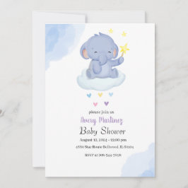 Invitación Blue Balloon Cute Elephant Baby Shower