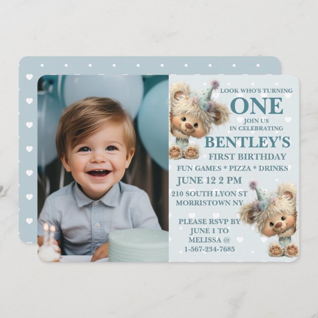 Invitación Blue Balloon Hedgehog Celebration (Anverso / Reverso)