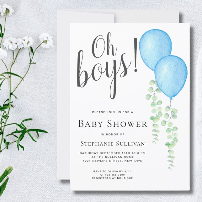Invitación Blue Balloon Oh Boys Twins Baby Shower (Subido por el creador)