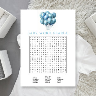 Invitación Blue Balloons acuarela Baby Shower Word Search