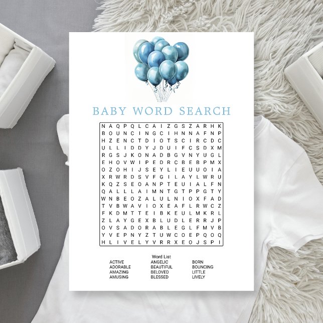 Invitación Blue Balloons acuarela Baby Shower Word Search (Subido por el creador)