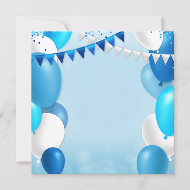 Invitación Blue balloons and party flags (Anverso)