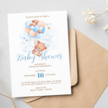 Blue Balloons Teddy Bear Baby Shower