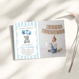 Invitación Blue Balloons Teddy Bear Birthday Invitation 