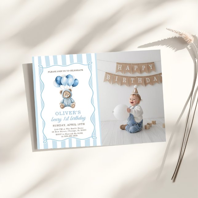Invitación Blue Balloons Teddy Bear Birthday Invitation  (Subido por el creador)