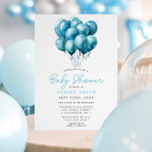 Blue Balloons Watercolor Boy Baby Shower