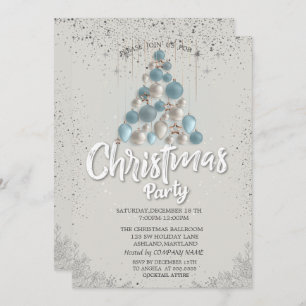 Invitación Blue Balls Stars Confetti Navidad Company