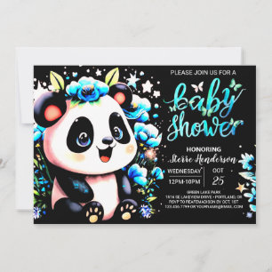 Invitación Blue Bamboo Panda Dreamland Boy Baby Shower