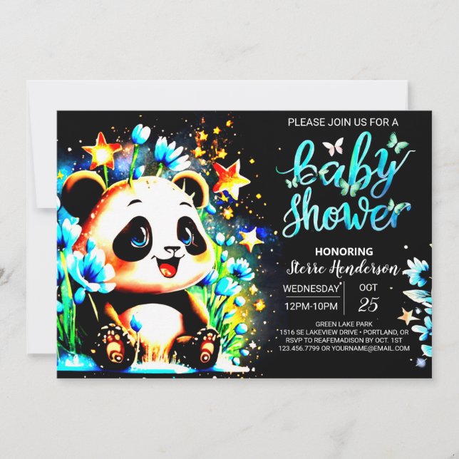 Invitación Blue Bamboo Panda Wonderland Boy Baby Shower (Anverso)