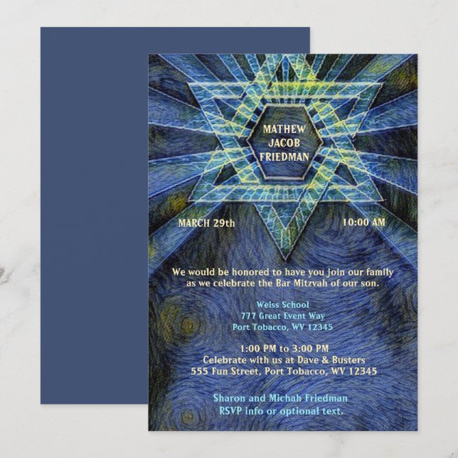 Invitación Blue Bar Mitzvah (Anverso / Reverso)