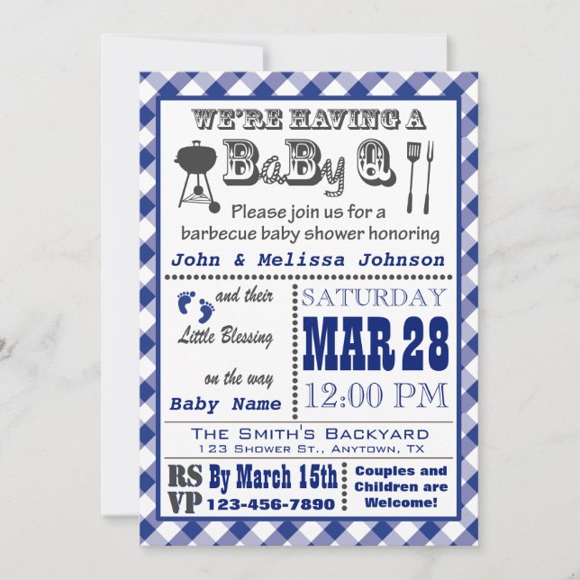 Invitación Blue Barbecue BaByQ Baby Shower (Anverso)