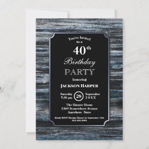 Invitación Blue Barn Wood Border Black 40 cumpleaños