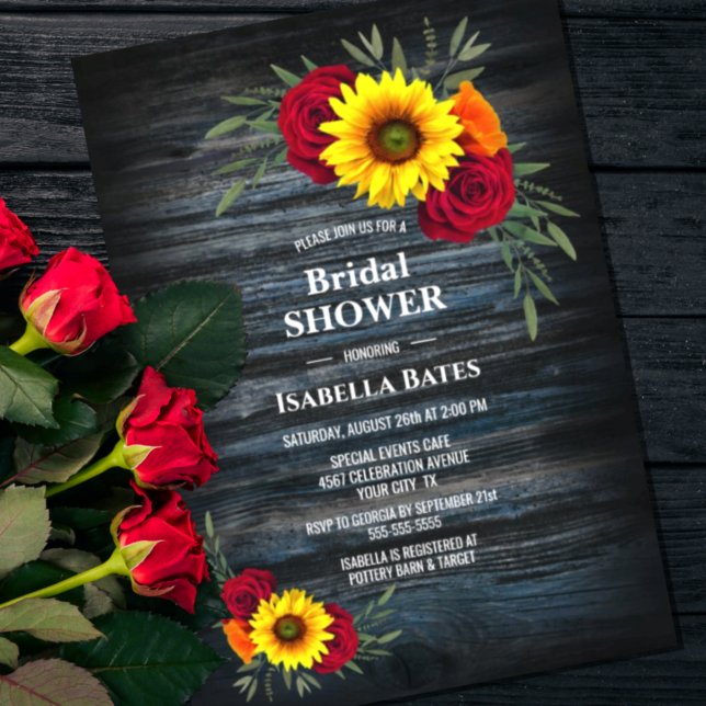 Invitación Blue Barn Wood Rosa Sunflower Bridal Shower (Subido por el creador)