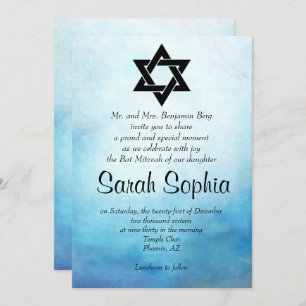 Invitación Blue Bat Mitzvah Invitación, Acuarela, Verde azula