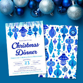 Invitación Blue Baubles Navidades Cena Watercolor