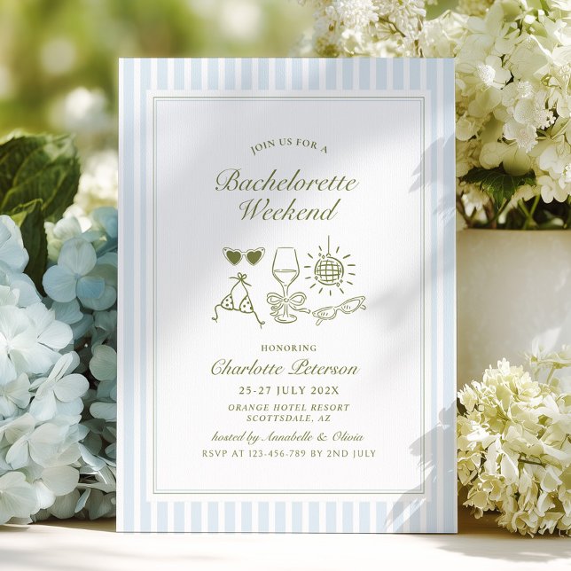 Invitación Blue Beach Bachelorette Weekend Itinerary (Subido por el creador)