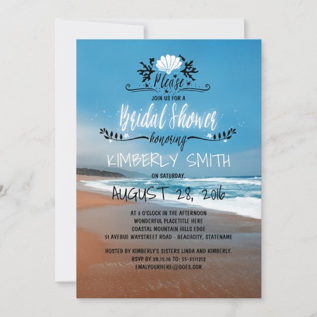 Invitación Blue Beach Bridal Shower (Anverso)