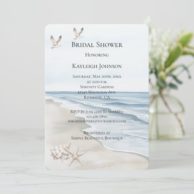 Invitación Blue Beach Ocean Bridal Shower (Anverso de pie)