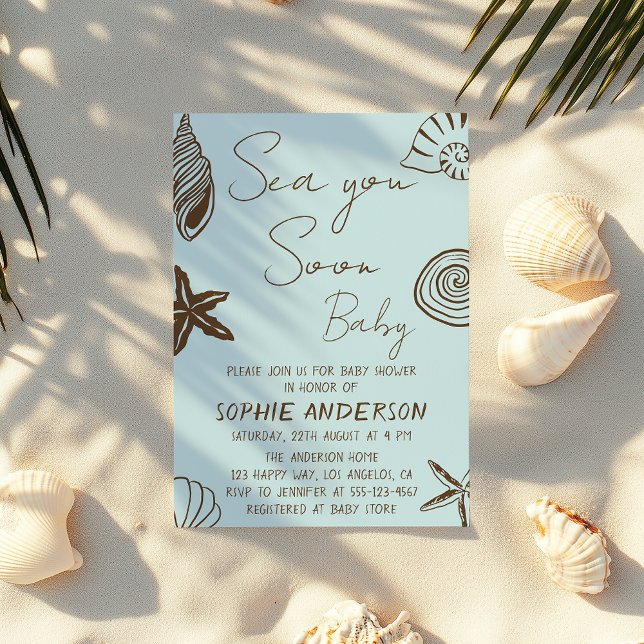 Invitación Blue Beach Sea You Soon Baby Coastal Baby Shower (Subido por el creador)