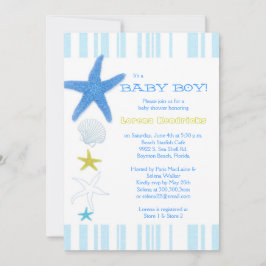 Invitación Blue Beach Starfish Strike Baby Boy Baby Shower