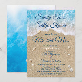 Invitación Blue Beach Waves Sandy Toes Ducha Pareja