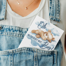 Invitación Blue Bear Baby Shower Boy Watercolor Teddy Cloud